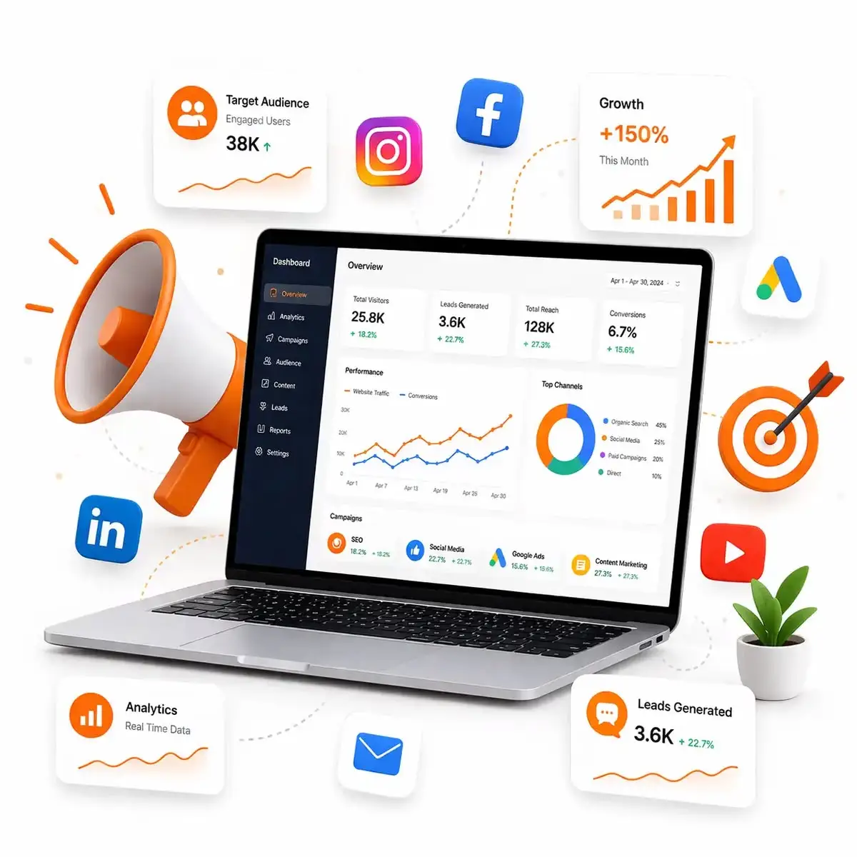 CRM dashboard on laptop
